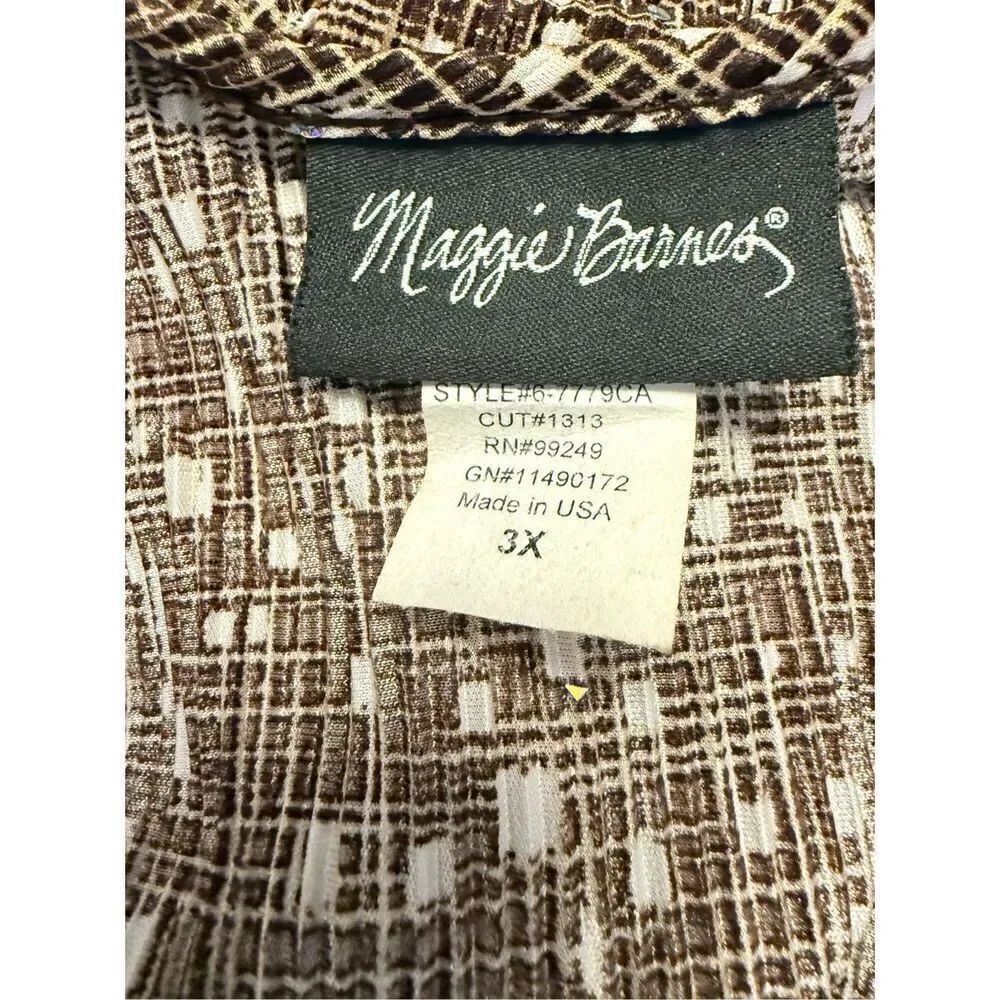 Maggie Barnes Plus Sz. 3X Top Geometric Print Top Sequins Gathered V-Neck - Picture 11 of 12